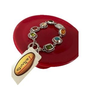 Vintage 90's Talbots Deadstock Multi Color Gemstone Bracelet NWT Silvertone